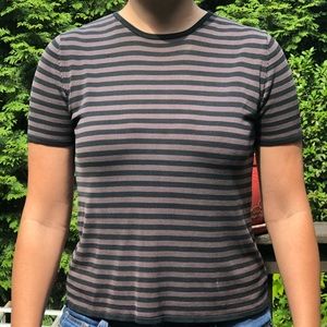 August Silk Striped Knit Top Tee Short Sleeve M